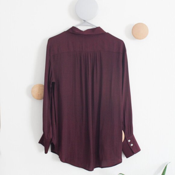 Anthropologie Burgundy Pleated Long Sleeve Button Down - Size Small - Picture 4 of 5